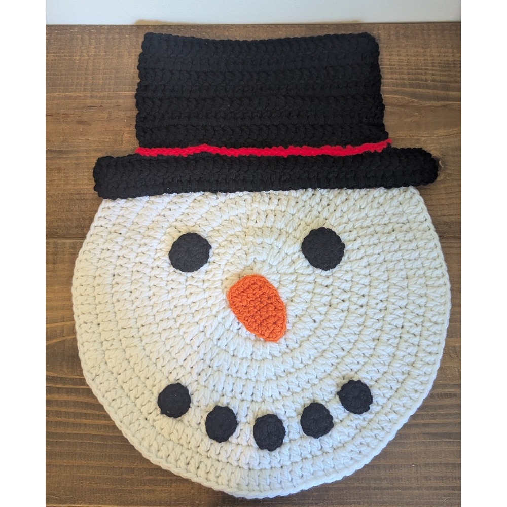 Handmade‎ Vtg Crochet Snowman Wall Hanging Holiday Winter Decor Black Top Hat